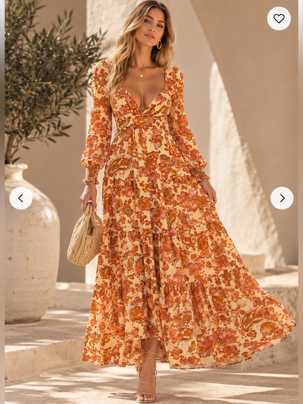 Japna Yellow Maxi Dress with Orange & Purple Paisley Print